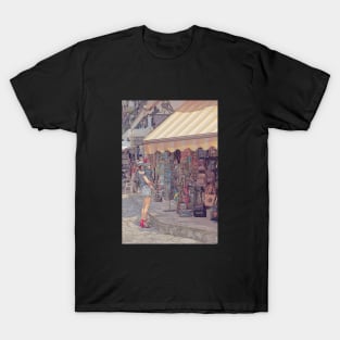 Retro style Mother and baby in an old European town T-Shirt